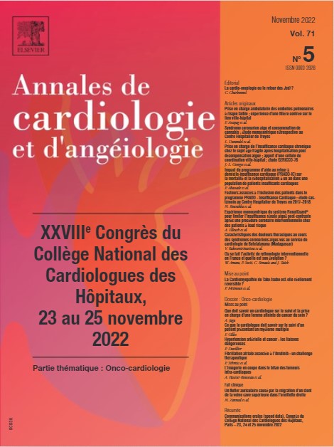 Annales de Cardiologie et d’Angéiologie, volume 71