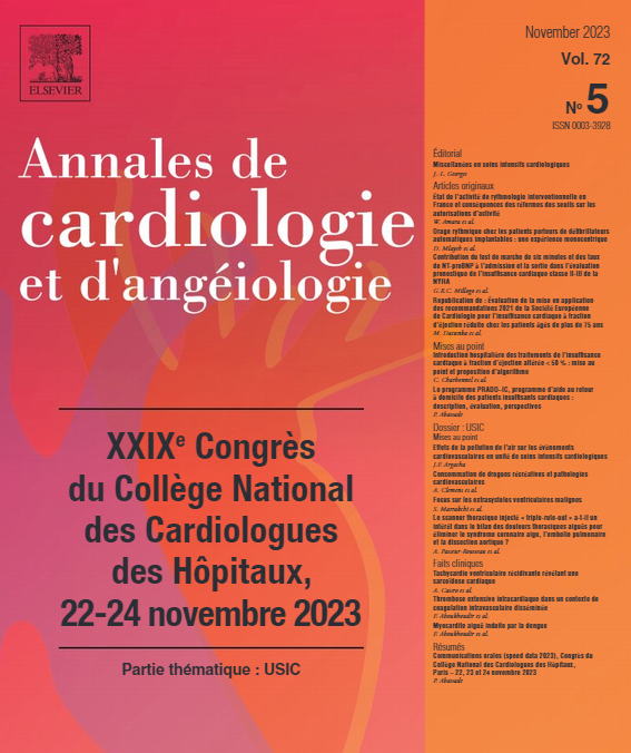 Annales de Cardiologie et d’Angéiologie, volume 72